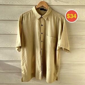 Patagonia Back Step Shirt Men’s XL Tan Stripe Hemp Cotton Short Sleeve Button Up